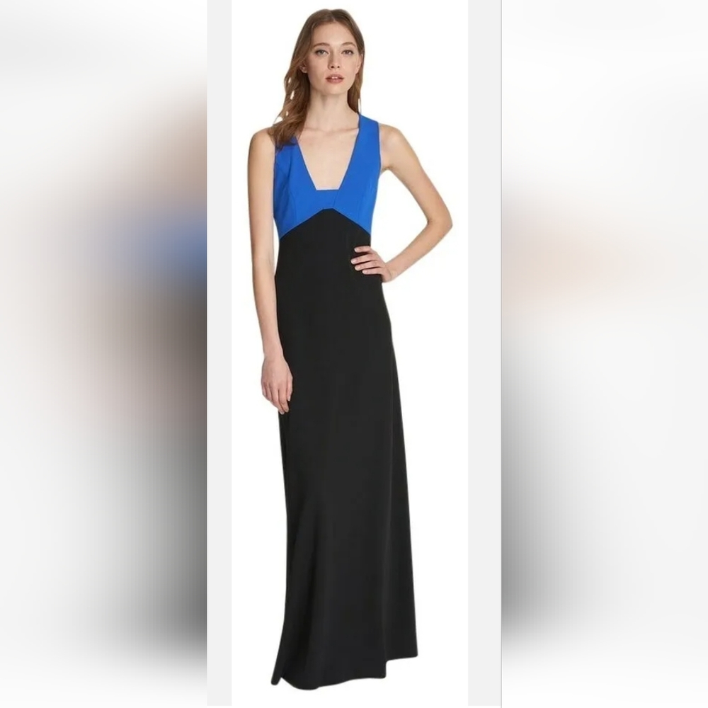 NWT Karl Lagerfeld Black/Blue Colorblock Crepe Gown Maxi Formal Dress Size 4